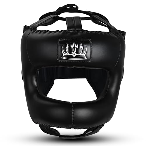 MACS Full Face Boxing Headgear Boxing Sparring Men Women, a Complete Package for MMA and Kickboxing Trainees, Muay Thai Boxing Safety Head Guard (Black)