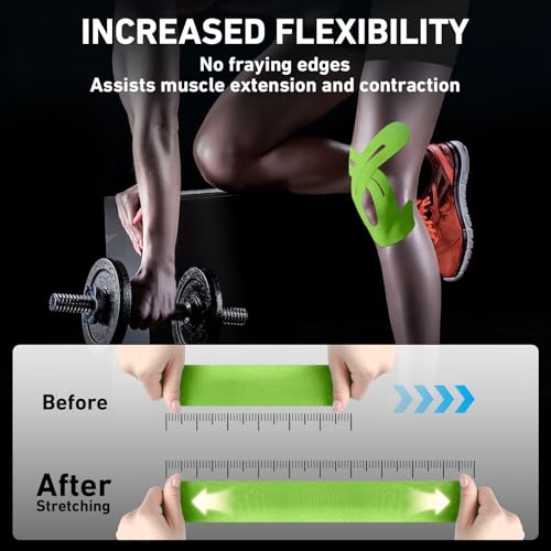 Image of PreCut Kinesiology Tape for Knees, KTQUICK 24 PCS 20% Extra Adhesive Knee Tape for Knee Pain Relief Pre Cut, Anatomical for Maximum Hold, Waterproof&Hypoallergenic Cotton Latex-Free for Sports(Green)
