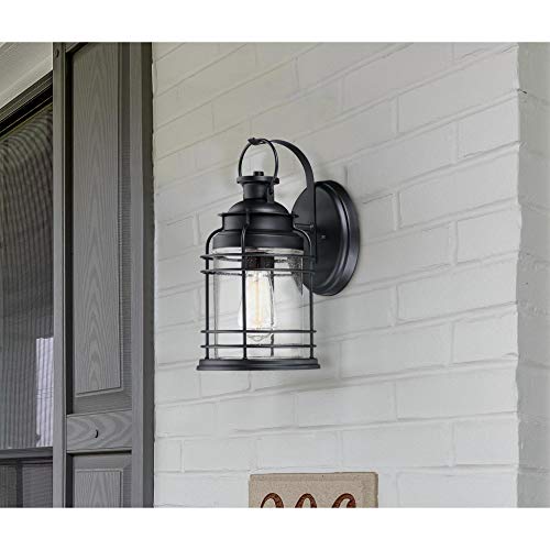 Image of Westinghouse Lighting 6112500 Kellen Nautical-Style One-Light Outdoor Wall Light, Textured Black Finish, Clear Seeded Glass
