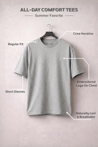 Image of Van Heusen Men's Crew Neck T-Shirt - Soft & Breathable Cotton | Regular Fit | Comfortable Everyday Casual Wear | Short Sleeves | Summer Favorite |Solid Colors | Style 60052|Available in Pack of 1 & 2