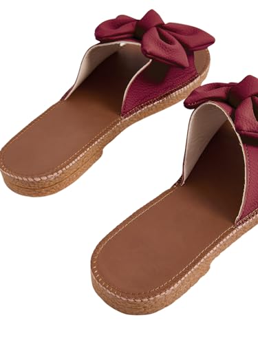 Image of Verdusa Women's Bow Flat Sandals Leather Open Toe Flats Summer Vacation Shoes Beach Sandals Outdoor Slippers