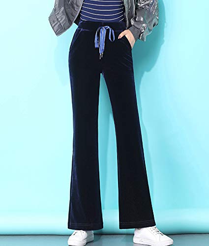 Kedera Women\'s Corduroy Velvet Pants Comfy Pull on Elastic Waist Trousers Drawstring Pants Dark Blue