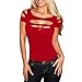 Deemers Wome's Slashed Ripped Cut Out Stretch Clubwear Party Blouse Top (M, Red)