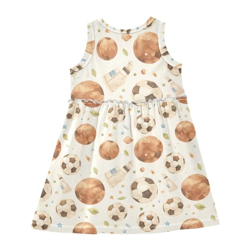 KLL Watercolor Brown Football Girls' Midi Dress Fashion Sundress Spring Summer Crew Neck2