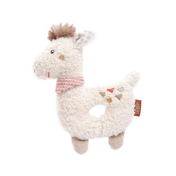 Fehn Baby Ring Greifling Lama - Kuscheltier Babyspielzeug mit Rassel - Motorikspielzeug für das spielerische Lernen - Plüschtier als Einschlafhilfe - Spielzeug für Babys & Kleinkinder ab 0+ Monaten