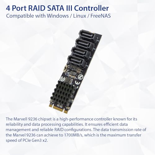 Image of IO CREST 4 Port RAID SATA III 6Gbp /s to M.2 B+M Key Adapter PCI-e 3.0 x2 bandwith SY-ADA40172