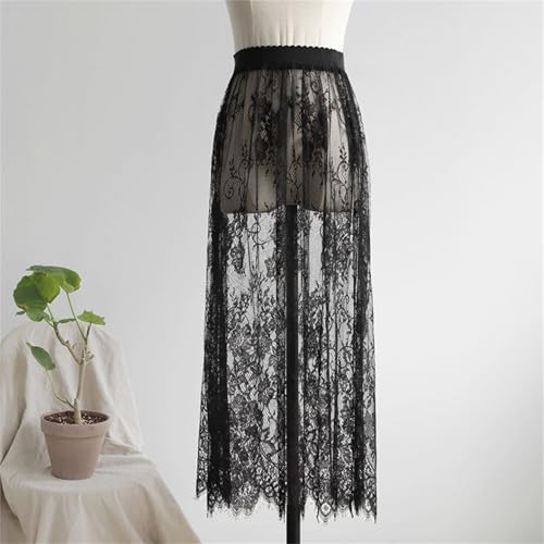 Juakoso Women's Long Lace Slip Skirt Elastic Waist Sheer Mesh A Line Skirt for Under Dresses2