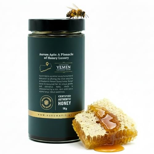 Image of Aurum Apis Raw Yemeni Sumar Honey, 100% Raw Unfiltered Pure Honey, Hand Harvested Organic Honey, Non-GMO, Unprocessed Certified Organic Honey from Sumar Tree, Rich Flavor & Aroma - 1kg Honey Jar