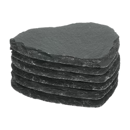 QUARKZMAN Sottobicchieri in Ardesia,6pz 100x100mm - Sottobicchieri in Pietra a Forma di Cuore per Incisione Fatti a Mano con Fondo Antigraffio per Drink Caffè Bar Cucina (Nero)