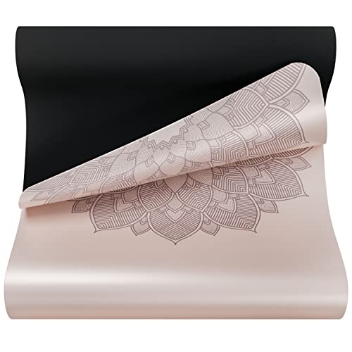 Ajna Natural Rubber Yoga Mat - Decrease Impact & Strain On Joints, Non-Slip Stable Extra Long & Thick 6 Feet, Pilates, Exercise, Fitness Accessory, High Density & Superior Dry Grip - Mandala Nude #TOP1