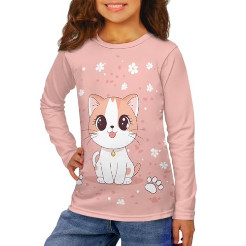 Image of Girls Long Sleeve Shirt with Cute Graphic Casual Pullover Tops 3-16Y