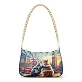 Shoulder Bags for Women Cats Uk Flag Hobo Tote Handbag Small Clutch Purse with Zipper Closure