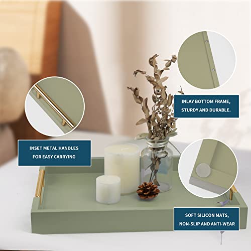 Nelony Wooden Decorative Coffee Table Tray, 16" Serving Tray With Handles, Matte Finish Decorative Tray, Ottoman Tray For Living Room, Perfume, Vanity Dresser Organizer (Olive Green) #TOP1