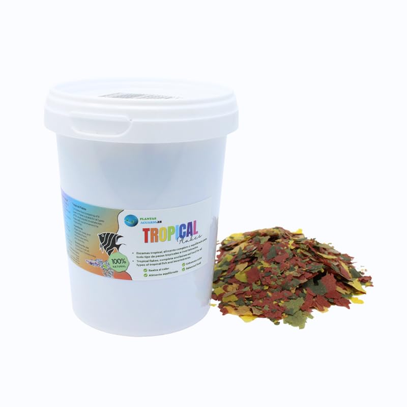 Tropical Flakes Plantasacuario 500ml, Comida en Escamas para Todo Tipo de Peces Tropicales y de Agua Caliente, Saludable y Potencia el Color, Dieta Diaria equilibrada para Peces