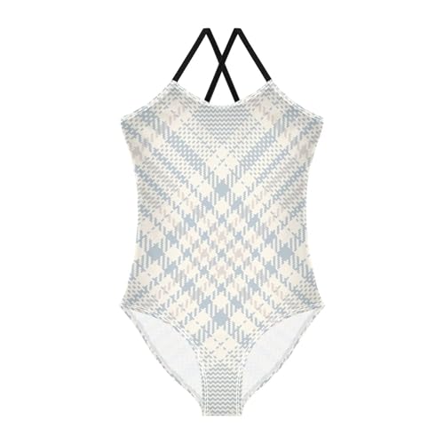 Check Plaid Pattern Blue Swimsuit for Girls 1-Piecing Toddler Girl Bathing Suit Toddler Girl Swim