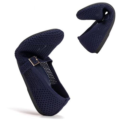 Image of Frank Mully Women's Mary Jane Flats Comfortable Dressy Ballet Flats Casual Round Toe Slip On Washable Knitted Fabric Office Work Woman Shoes