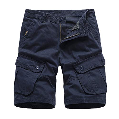 Generic Men fts Stretch Cargo Shorts Cotton Casual Outdoor Lightweight Shorts with Multi Pockets Zipper Pants (Blue,34)