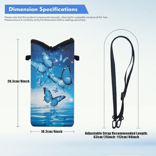 Image of Men Women Small Crossbody Purses Mini Cellphone Pouch Case Phone Carrier Bag with Detachable Adjustable Strap for iPhone 16 /15 /14 /13, Blue Butterfly Water Ripple Print