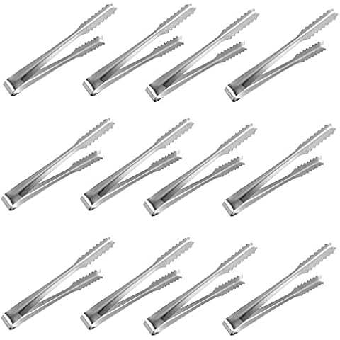 YOFASEN Mini Serving Tongs Stainless Steel Ice Sugar Tongs for Grilling Food Kitchen BBQ Clip Party Coffee ,6 inches/12 PCS Cover