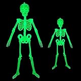 2 Pack Halloween Luminous Skeleton Decorations 5ft / 3ft Full Body Glow-in-The-Dark Skeleton Rotatable Skeleton Hanging Decors for Halloween Party Haunted House Outdoor Decor