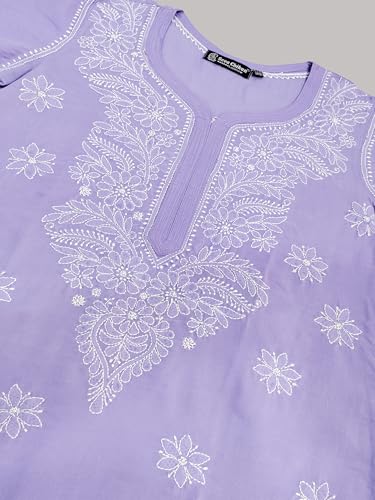Image of Seva Chikan Hand Embroidered Lucknowi Chikankari Appricoat Peach Terivoil Cotton Kurta for Women SCL4603