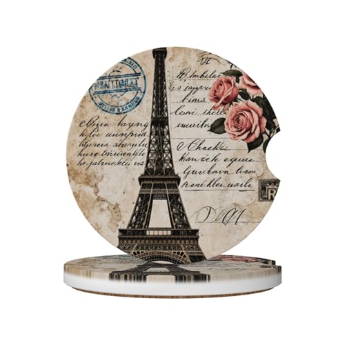 Portavasos de cerámica para auto con diseño Torre Eiffel 2 unidades miniatura 1