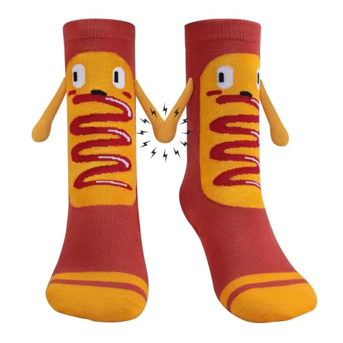 Queenshin Chaussettes 3D Magnétique Drôle Hot-Dog 36-42 Chaussettes Fantaisie Funny Aimantées en Coton Colorés Cadeau pour Couple Amis Famille Femme Homme