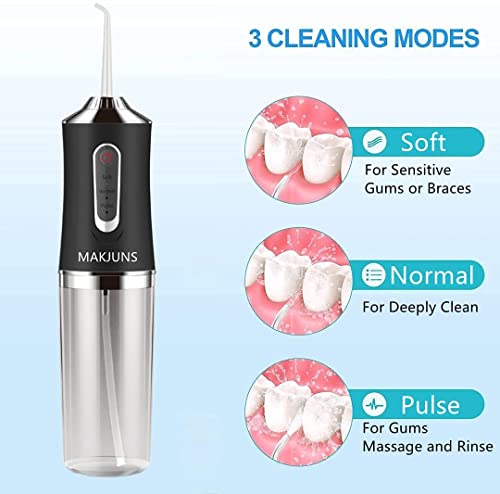 Water-Flosser-Cordless-Teeth-Cleaner-Portable Water Teeth Cleaner with 3 Modes 4 Jets-Rechargeable Dental Oral Irrigator for Travel Home Braces(Black)
