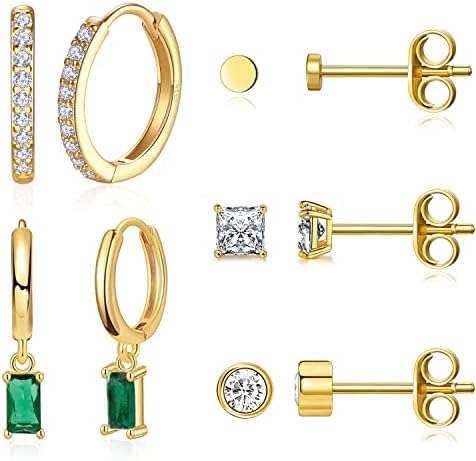 LIHELEI S925 Silver Hoop Earring for Women, AAA Cubic Zirconia 14K Gold Plated Huggie Hoop Earring Set With Gift Box