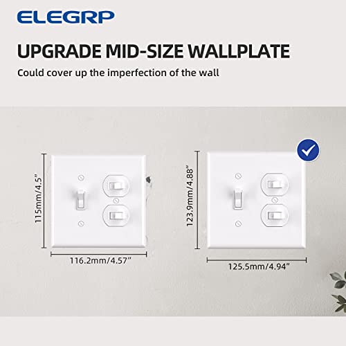 Elegrp 1-Toggle Light Switch 1-Duplex Receptacle Outlet Combination Wall Plate Cover, Mid-Size 4.88" H X 4.94" L Unbreakable Thermoplastic Faceplate Cover, Ul Listed (5 Pack, Glossy White) #TOP3