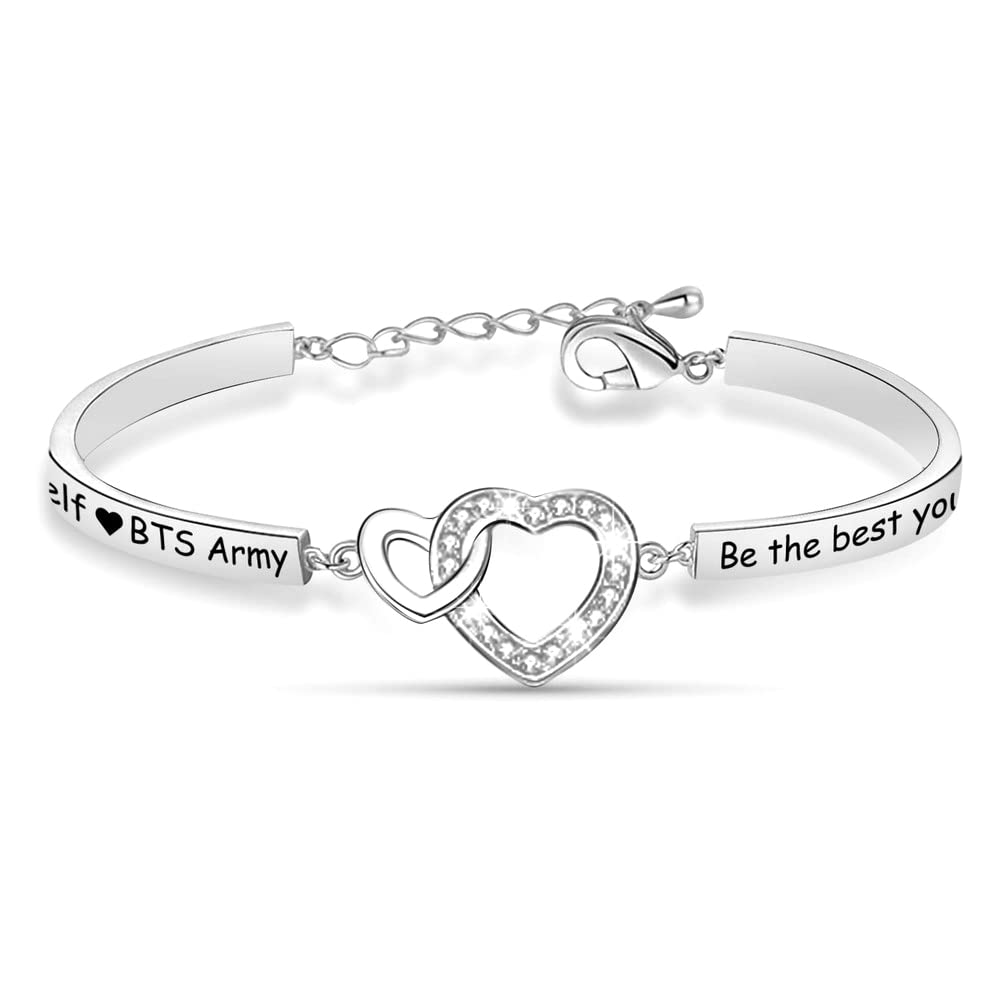 University Trendz Kpop Silver Plated Double Heart Be the Best Love Yourself Bracelet for BTS Lover Fans/Boys/Girls (B0C25HGC6T) Amazon Price History, Amazon Price Tracker