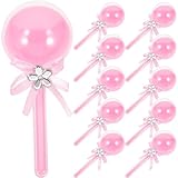 BESTonZON 12PCS Baby Rattle Candy Container - Fillable Baby Shower Party Favors with Bow Crystal - Lollipop Shaped Plastic Candy Bottle for Baby Shower Party (5.50X2.36X2.36in)