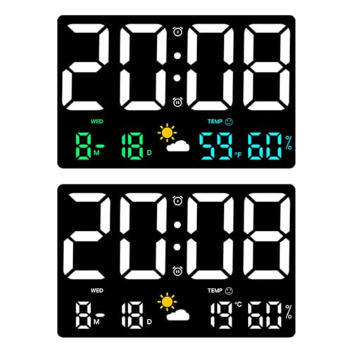 Termómetro reloj meteorológico de pantalla grande para control de clima interior con USB 5