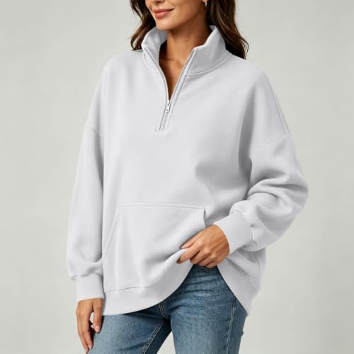 Womens Sweatshirts Quarter Half Zip Pullover Fleece Fall Outfits - image 3