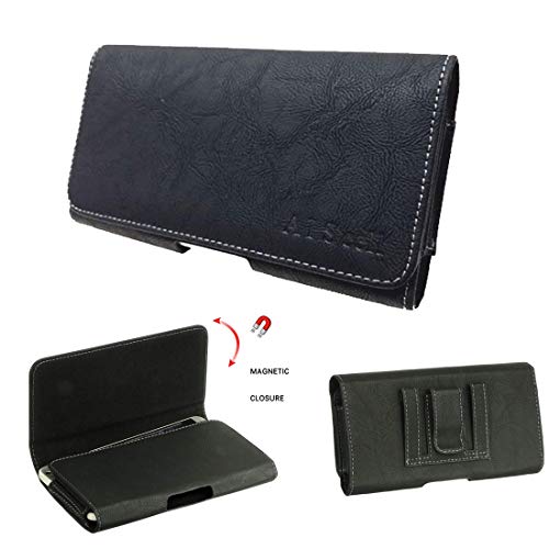 Aiscell Sideways Black Texture Leather Pouch Magnetic Closure Case Belt Clip Belt Loop Holster 6.15 X 3.5 X 0.50 Inches For G8 Thinq, 7 Thinq,With Slim Protective Cover Case #TOP21