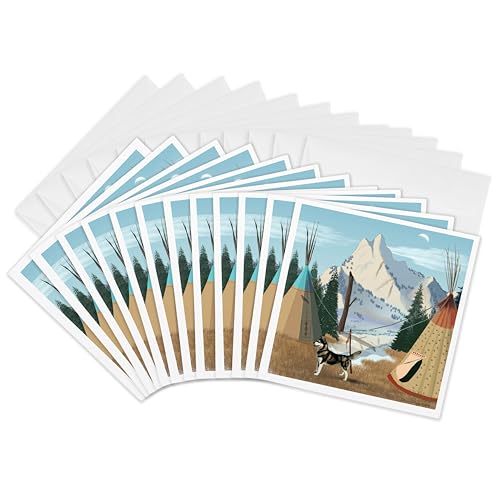 Cartes de vœux Cherokee Village 3dRose lot de 12 papeterie carrée 15,2 cm pour enveloppe
