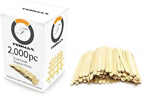 (2,000pc) - Popsicle Sticks, 2000pc, Standard 10cm - 1.3cm Length, FDA Approved Food Grade Wooden Ice Cream Sticks, Great Bulk Sticks for Crafts, By Fedmax. (2,000pc)