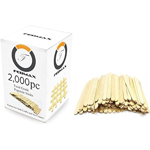 Popsicle Sticks 2000pc Standard 4-1/2" Length FDA Approved Food Grade Wooden Ice Cream Sticks Great Bulk Sticks for Crafts by Fedmax. (2000pc) Cover