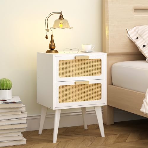 Image of YAUKOMEL White Nightstand, Wood End Table, Side Table CTG59W