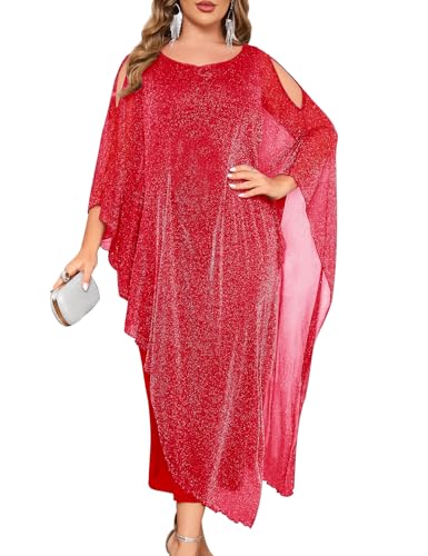 Image of ZOMVA Plus Size Elegant Formal Dress Long Cape Overlay Wedding Guest Formal Cocktail Mother of Bride Outfit