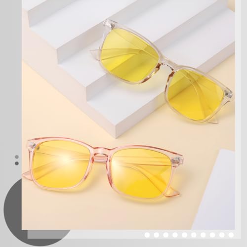 Image of Polarized Sunglasses for Women Men Night Vision Glasses Anti Glare | Yellow Anti Glare UV400 Lens, Lightweight Square Frame, for Day Night Use, Driving, Fishing, Cycling, Traveling