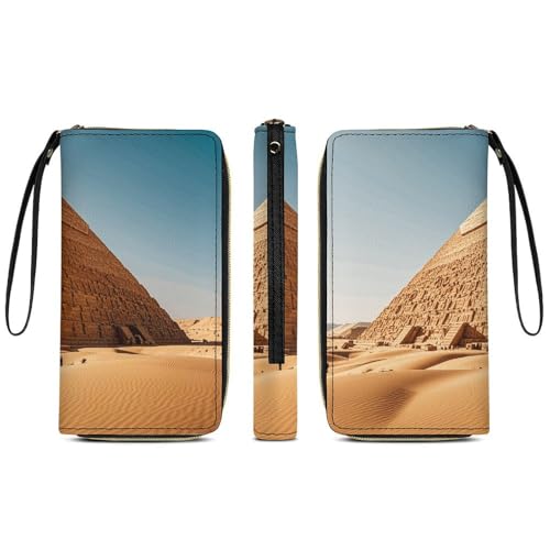 Women Wallets Egyptian Pyramid in Desert Leather Wallet for Women Thin Wallet with Zipper Pocket Card Holder3