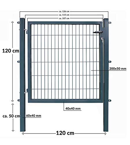 Koll Living Gartentore für Stabmattenzaun mit 120 cm Breite - Farbe und Höhe wählbar - inkl. Pfosten und Befestigungsmaterial (H 120 x B 120 cm, anthrazit)