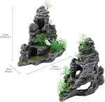 UOTYLE Large Aquarium Decorations Mountain View Stone, Resin Mountain Hill View Stone Landscape Fish Tank Decorations for Betta Cichlids Hideaway Cave, Gold Fish Hideout, Reptile Tank