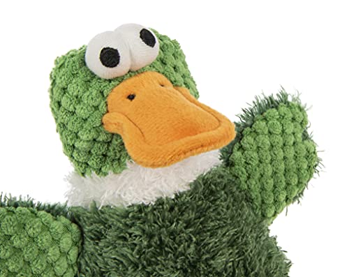 Image of goDog Checkers Skinny Duck Squeaky Plush Dog Toy, Chew Guard Technology - Green, Small