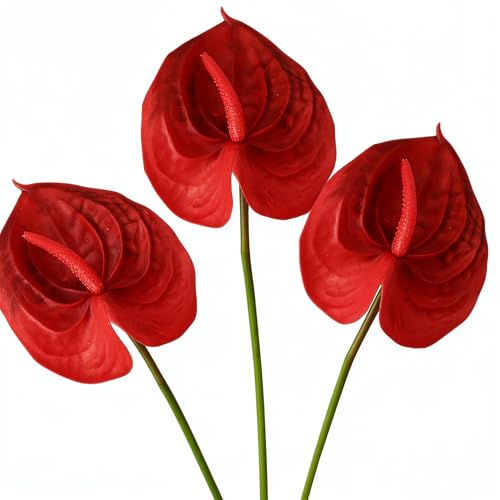 Meide Group USA Artificial Anthurium Flowers 6 Pack 21 Inch Red – Real Touch Faux Flowers for Home Decor, Bathroom Décor, Party Decorations, Wedding Centerpieces