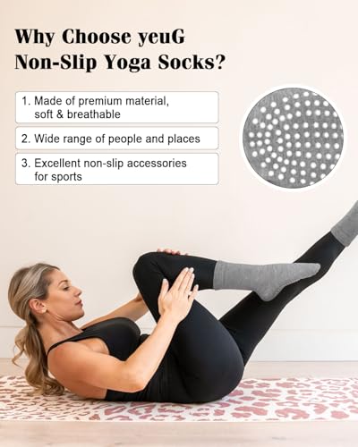 Image of yeuG Pilates Socks for Women Non Slip Grip Socks for Yoga, Barre, Hospital, Barefoot Grippy Yoga Sock Womens Gifts 4 Pairs