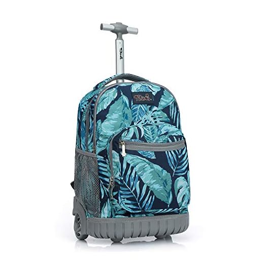 Tilami Rolling Backpack 19 inch Wheeled LAPTOP Boys Girls Travel School Student Trip, rainforest