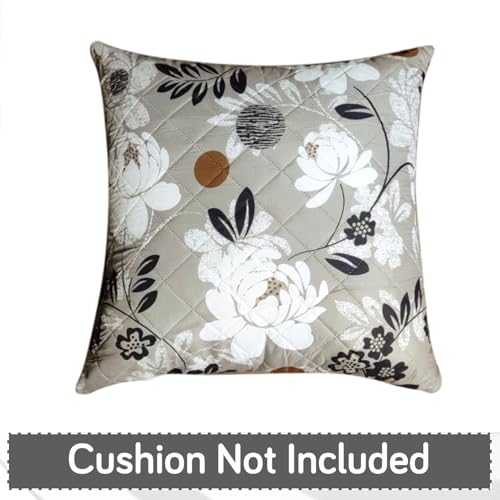 Image of HOKIPO 'Elira Series' Printed Quilted Cushion Cover for Sofa 16x16 Inches, Set of 2, Feather Brown Floral (AR-6231-C1*2)