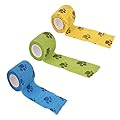 3 Rolls Pet Vet Wrap Self Adhesive Pet Elastic Bandage Vet Wrap Tape for Wrist, Ankle Sprains & Swelling, 3 Colors with Dog Paw Pattern
